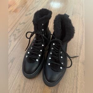 Women's Steven by Steve Madden Black Lined Lace-Up Boots